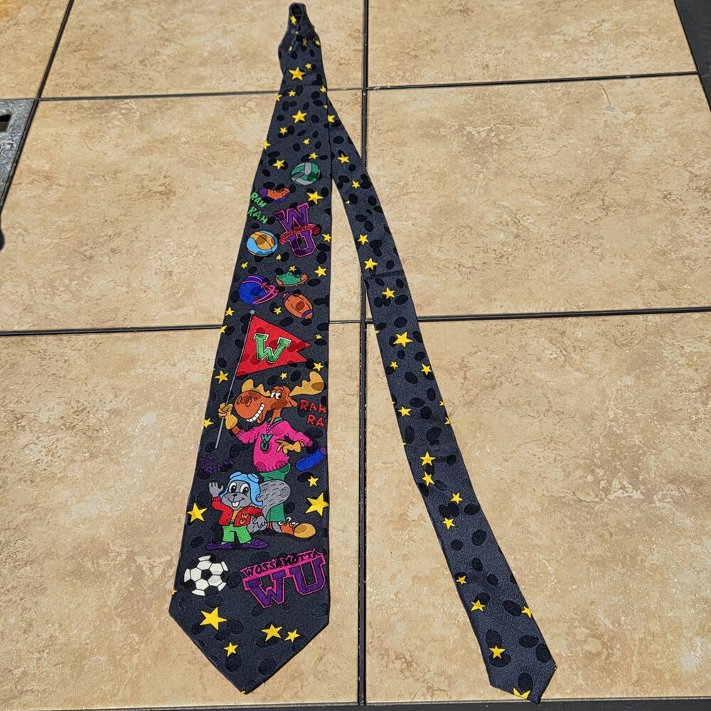 Vintage Rocky & Bullwinkle Tie Bolero 100% Silk 90s Cartoon Novelty WU College